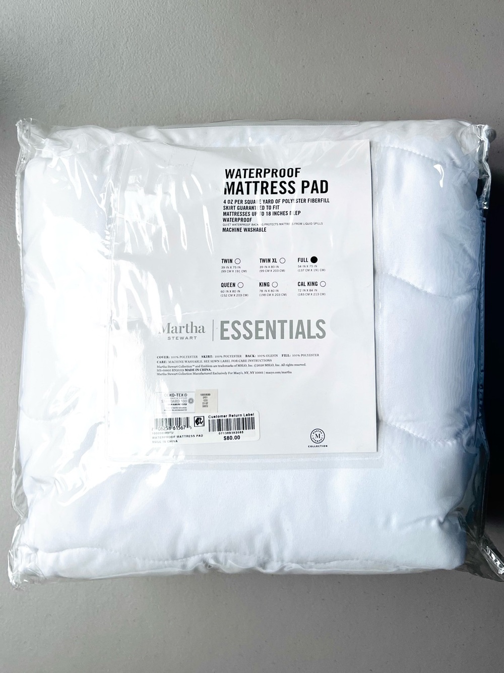 Martha Stewart Essentials Waterproof Mattress Pad - White